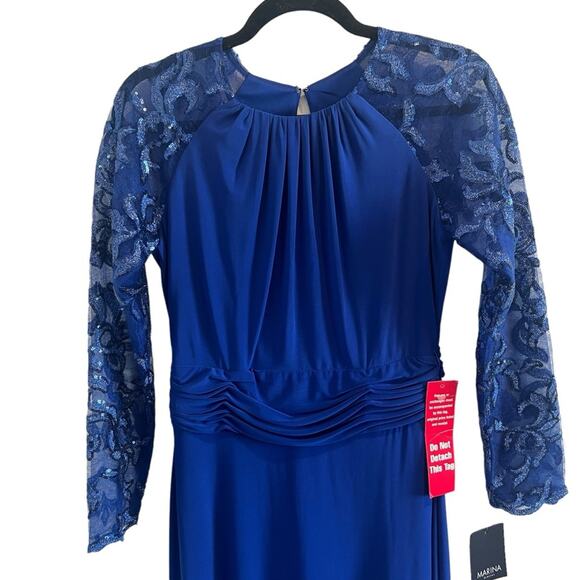 NWT MARINA 6 Royal Blue Lace Formal Gown Dress Size 6 - Picture 2 of 9